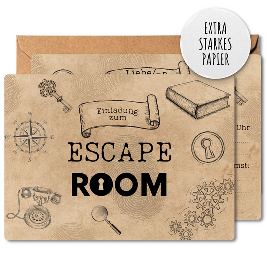 12x Einladungskarten + Umschläge - Escape Room