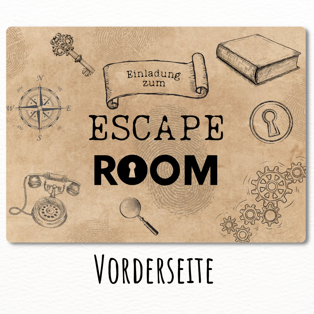12x Einladungskarten + Umschläge - Escape Room