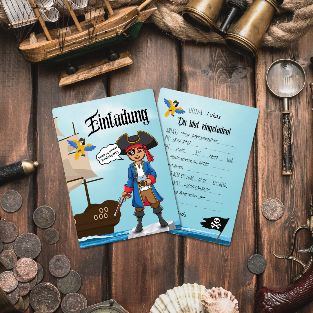 12x Einladungskarten + Umschläge - Pirat