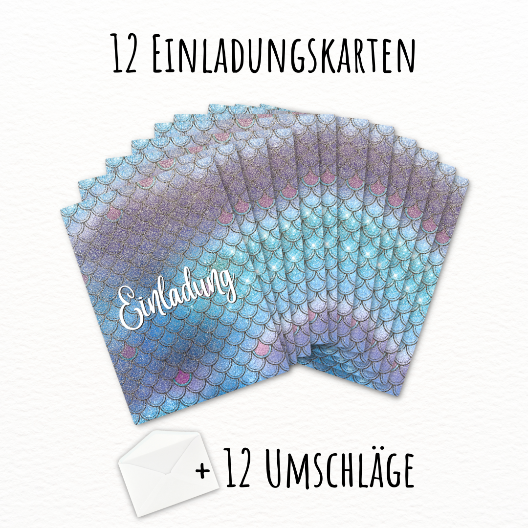 12x Einladungskarten + Umschläge - Meerjungfrau